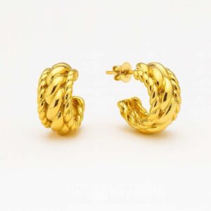 Brinco Argola Trançada Dourada em Aço Inoxidável