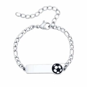 Pulseira Infantil de Aço Inoxidável com Pingente Bola de Futebol