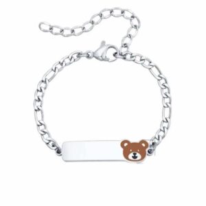 Pulseira Infantil com Ursinho – Aço Inoxidável Personalizável