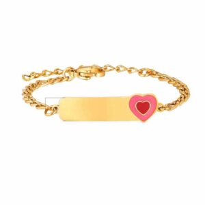 Pulseira Infantil Personalizável em Aço Inoxidável com Coração Colorido