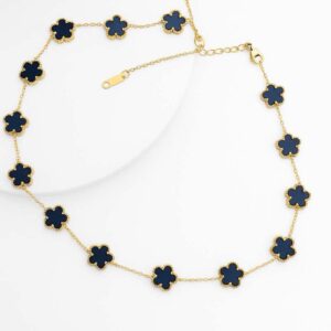 Colar Luxo Trevo Preto – Aço Inoxidável Banhado a Ouro