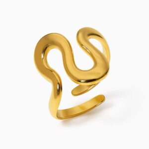 Anel feminino ondas douradas em aço inoxidável
