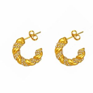 Brincos de Aço Inoxidável Dourado com Detalhes em Cristais