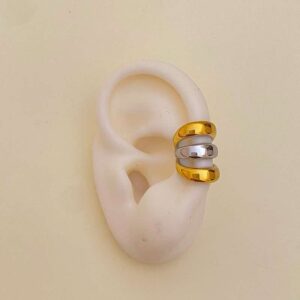 Ear Cuff Duplo/Dourado e Prateado em Aço Inoxidável