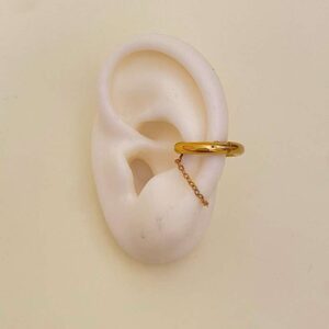 Ear Cuff Dourado com Corrente em Aço Inoxidável