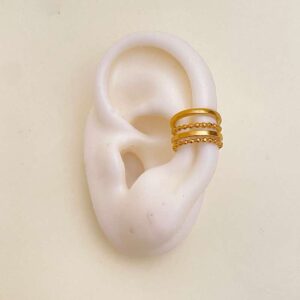 Ear Cuff Triplo Dourado em Aço Inoxidável