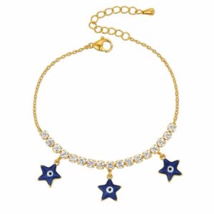 Pulseira Olho Grego Estrela com Zircônias – Aço Inoxidável