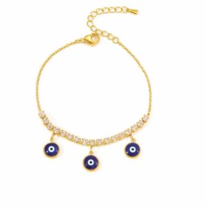 Pulseira Olho Grego Redondo com Zircônias – Aço Inoxidável