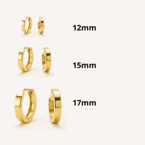 Brincos Argola Flat Dourados – Tamanhos 12mm, 15mm e 17mm – Aço Inoxidável