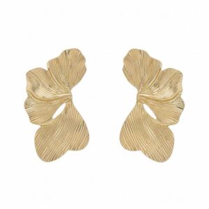 Brinco Flor Ondulada em Aço Inoxidável – Dourado Texturizado