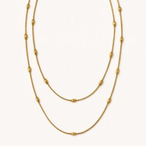 Colar Dourado Duplo com Esferas Alongadas – Aço Inoxidável