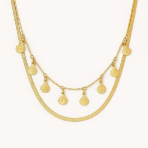Colar Dourado Duplo com Pingentes de Concha – Aço Inoxidável