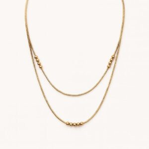 Colar Duplo com Esferas em Aço Inoxidável – Dourado