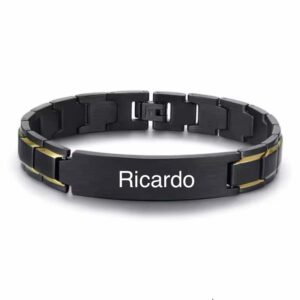 Pulseira Masculina Personalizada em Aço Inoxidável com Placa Gravável
