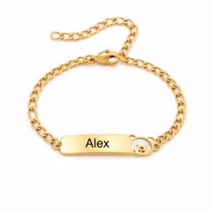 Pulseira Infantil Dourada com Carinha de Ursinho – Aço Inoxidável