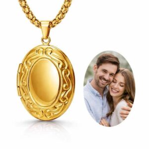 Colar Relicário Oval em Aço Inoxidável – Medalhão para Foto