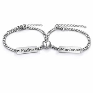 Pulseiras de Casal Personalizadas em Aço Inoxidável – Coração Conectado