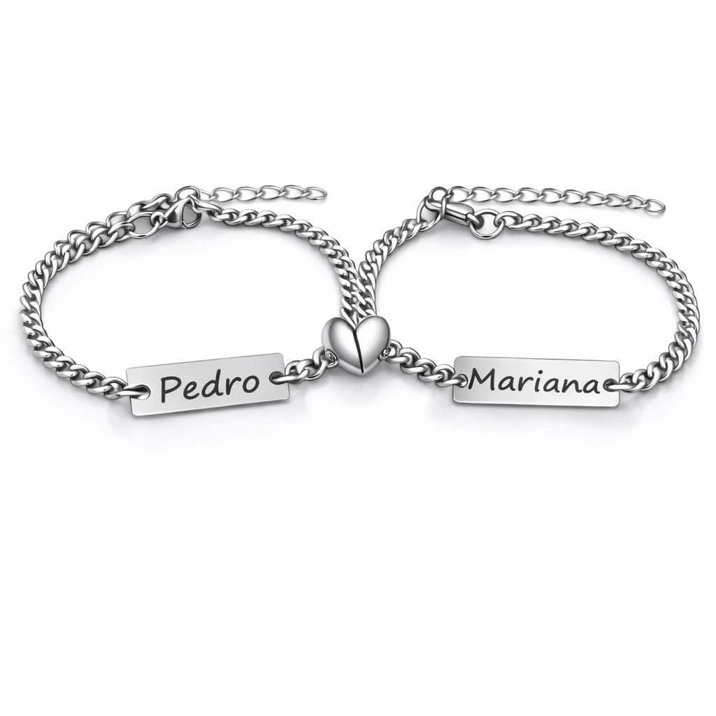 Pulseiras de Casal Personalizadas em Aço Inoxidável – Coração Conectado