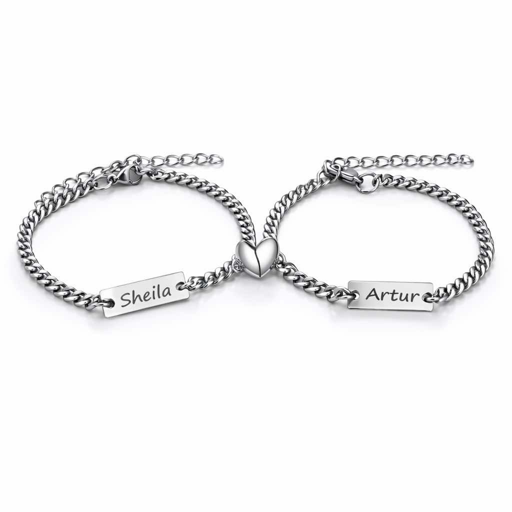 Pulseiras de Casal Personalizadas em Aço Inoxidável – Coração Conectado - Image 2