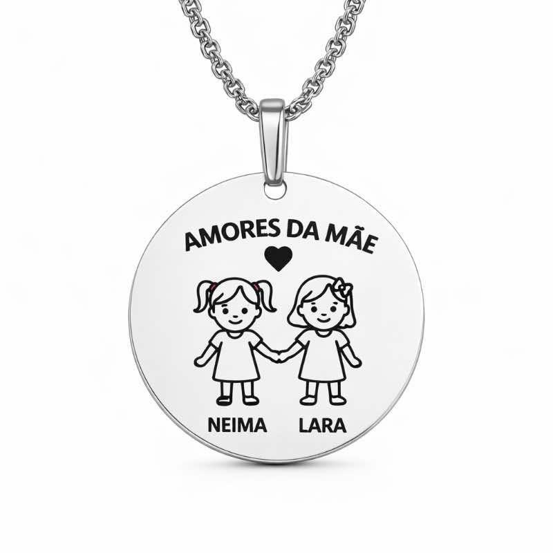 Colar Medalha Personalizada “Amores da Mãe” com Desenho Familiar em Aço Inoxidável - Image 2