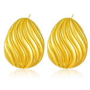 Brinco Oval Ondulado em Aço Inoxidável