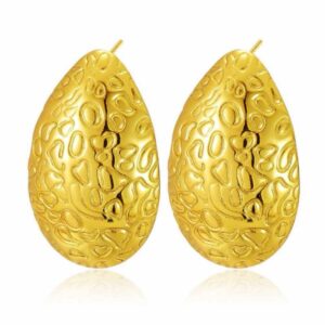 Brinco Oval Texturizado em Aço Inoxidável