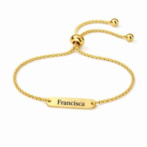 Pulseira Personalizada com Nome em Aço Inoxidável Ajustável