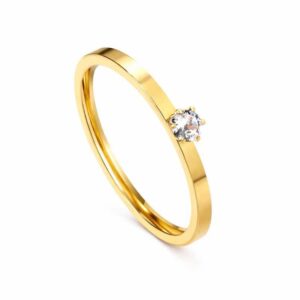 Anel Solitário com Cristal de Aço Inoxidável