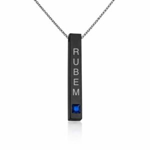 Colar Personalizado Barra Vertical em Aço Inoxidável com Pedra Azul