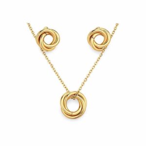 Conjunto Colar e Brincos Entrelaçados em Aço Inoxidável