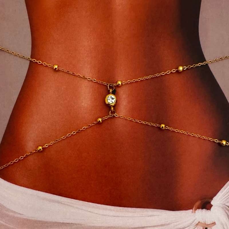 Corrente de Cintura Feminina em Aço Inoxidável com Pingente Central Ajustável