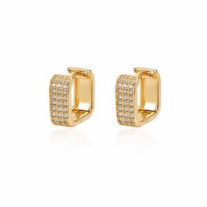 Brincos Retangulares com Zircónias em Aço Inoxidável Dourado